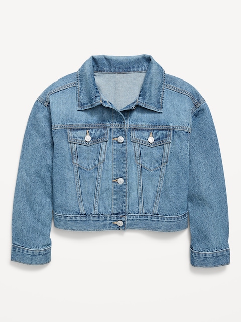 Oversized Cropped Denim Trucker Jacket for Girls