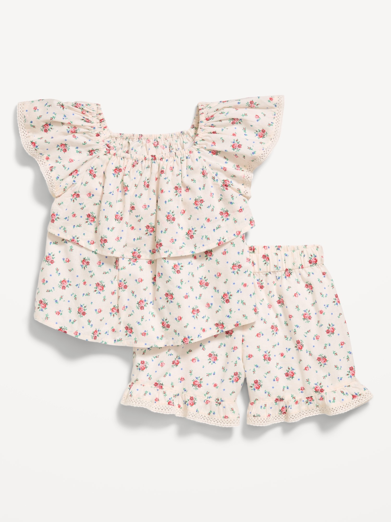 Printed Ruffled Top and Shorts Set for Toddler Girls