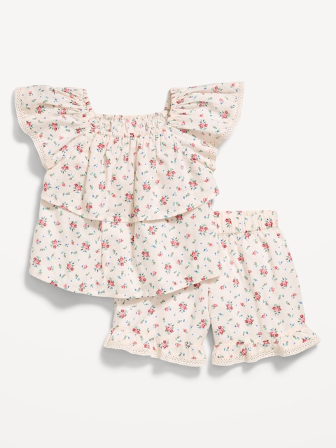 ENSEMBLE SHORT ET HAUT À VOLANTS À MOTIF POUR TOUTE-PETITE