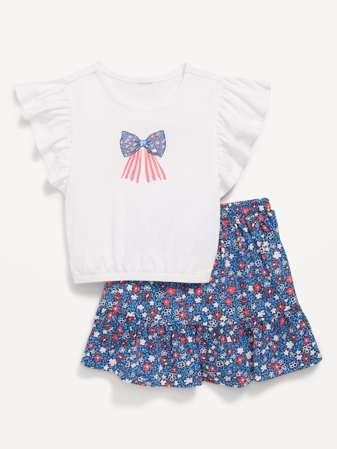 Short-Sleeve Graphic T-Shirt and Skort Set for Toddler Girls