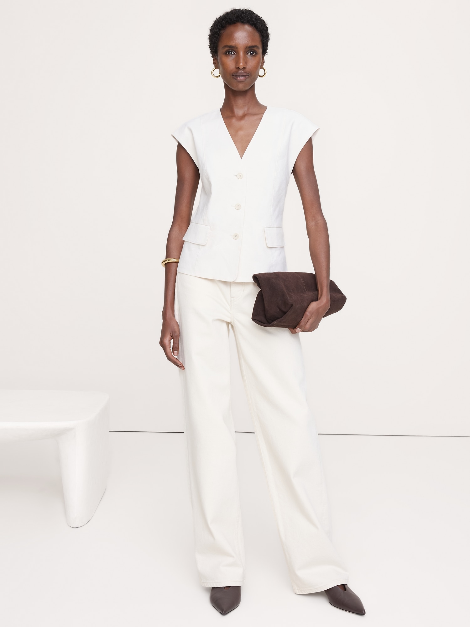 ストレッチ リネン ビスコース ベスト-0