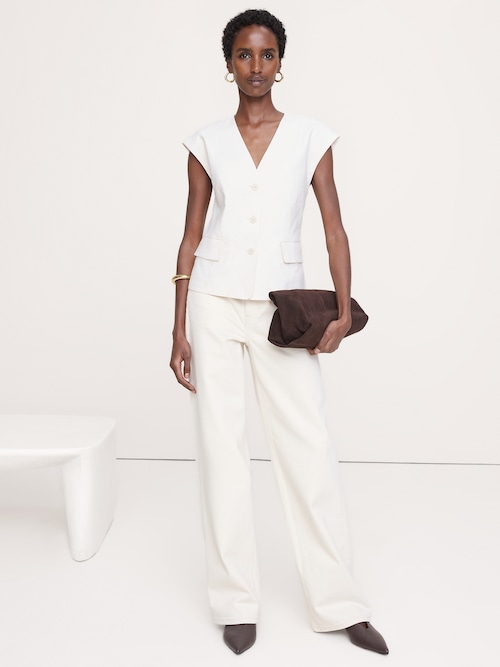 ストレッチ リネン ビスコース ベスト