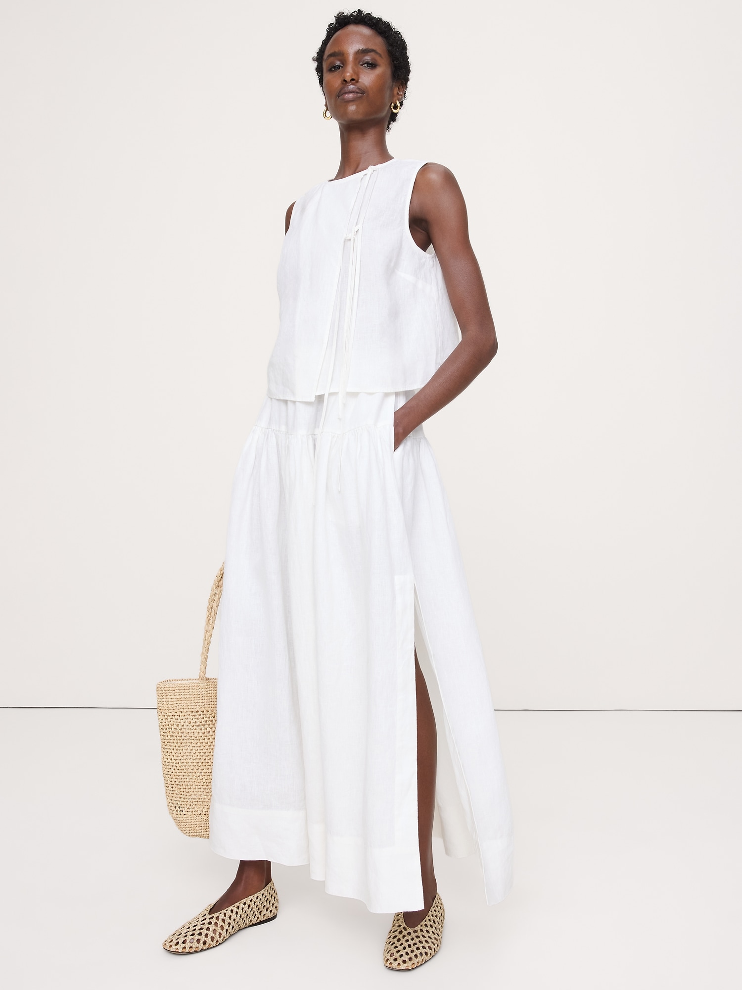 リネン ティアード タイサイド マキシスカート-0