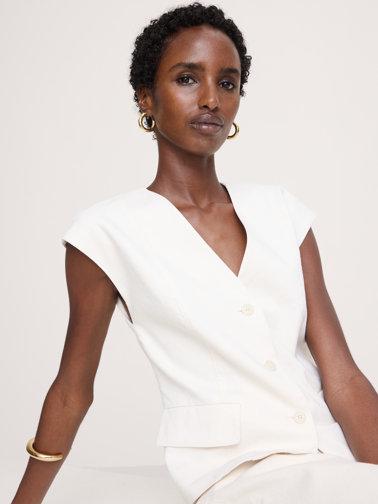 ストレッチ リネン ビスコース ベスト-3