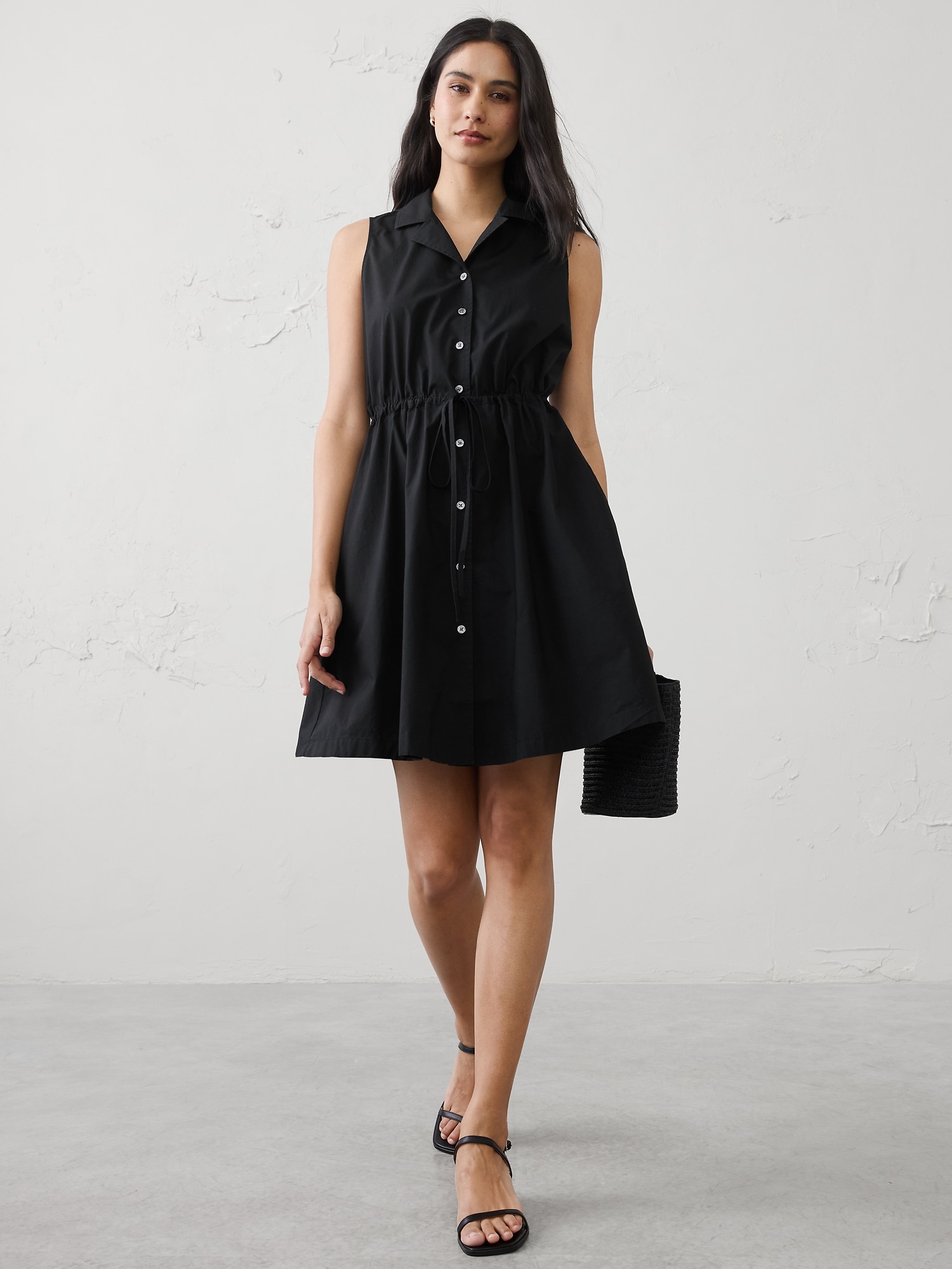 Cinched Poplin Above-Knee Shirtdress