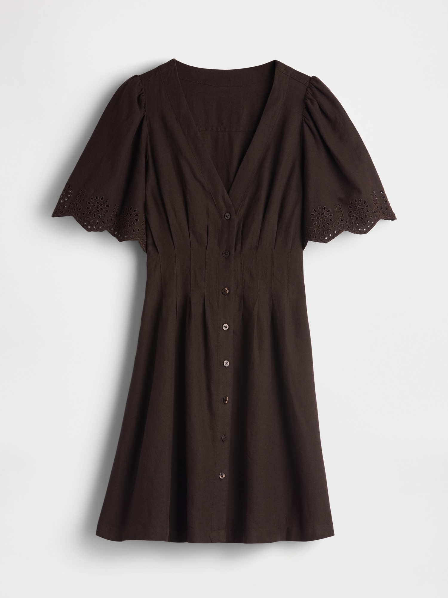 Linen-Blend Cinched Mini Shirtdress