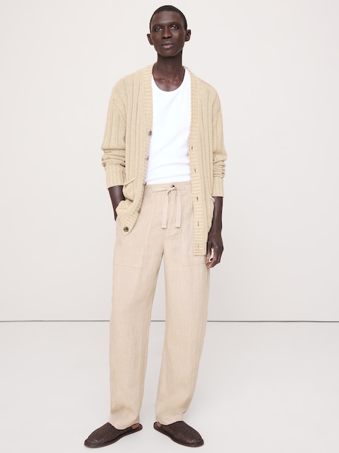 PANTALON DE PLAGE DÉCONTRACTÉ DE STYLE UTILITAIRE EN LIN