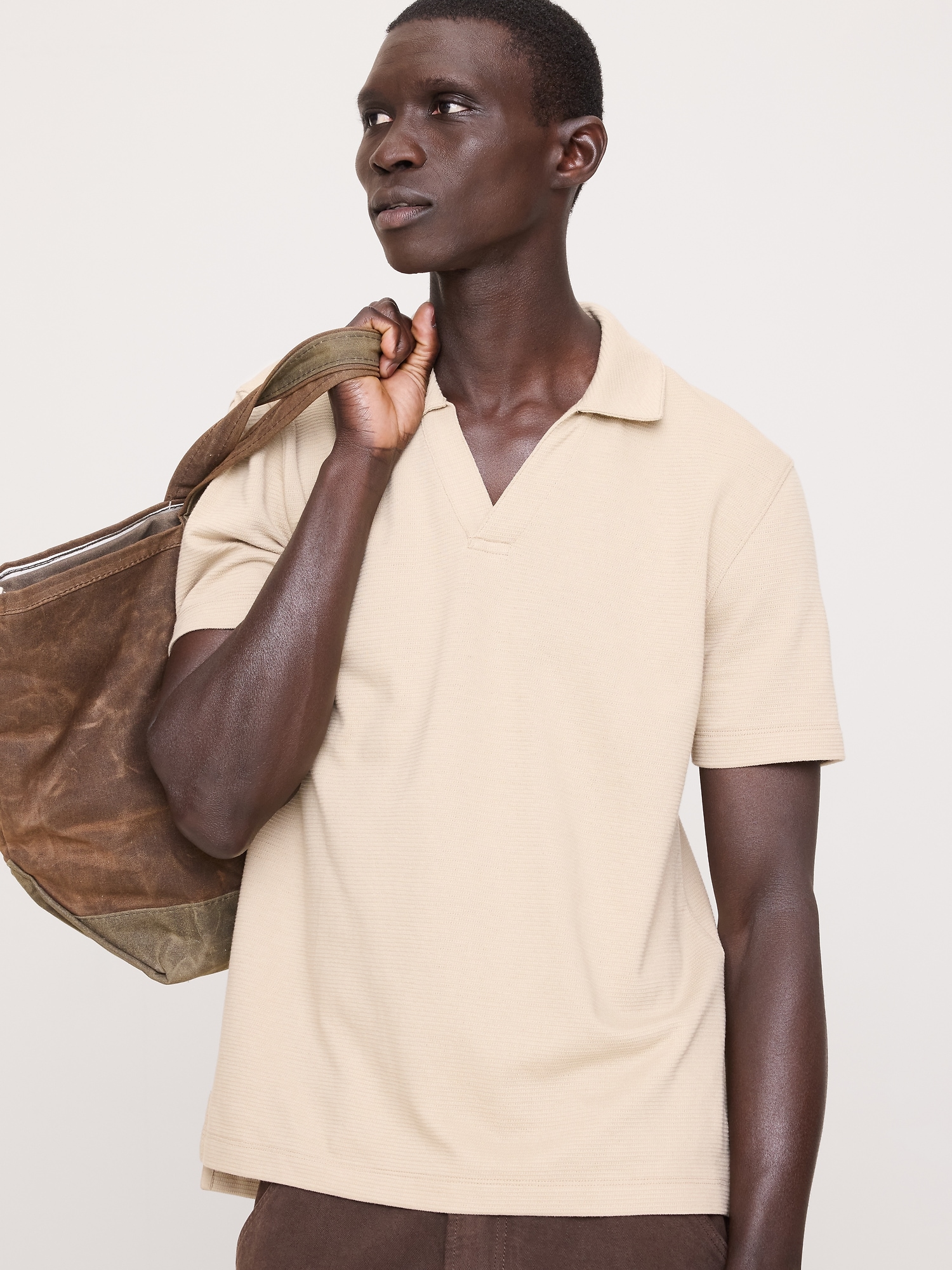 Mesh Johnny-Collar Polo