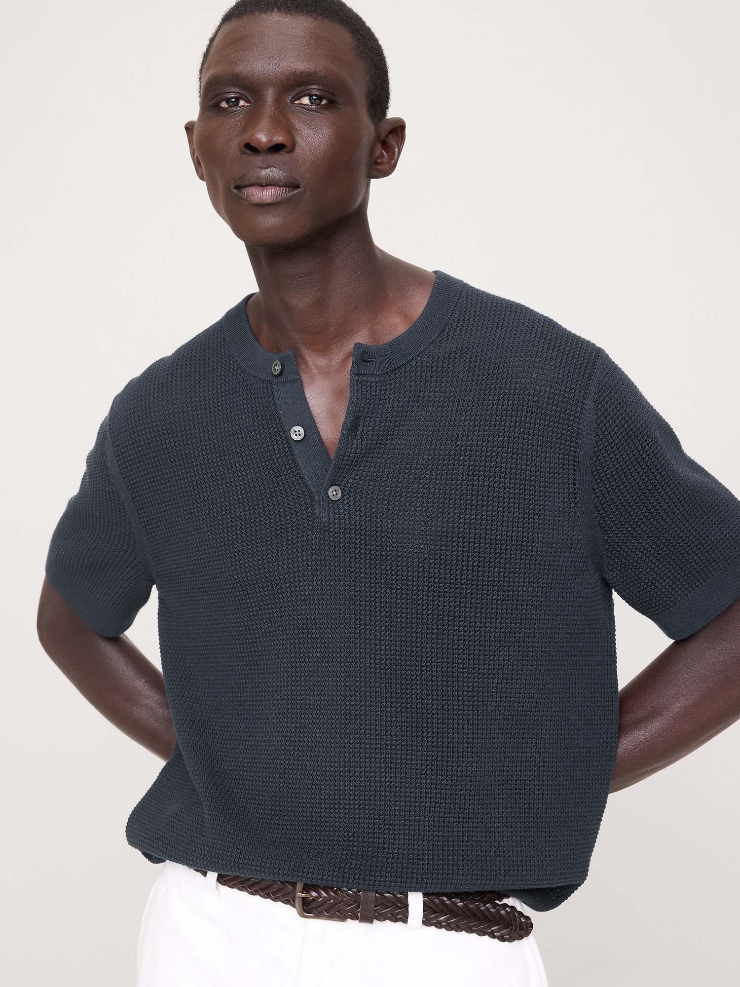 Cotton-Silk Henley T-Shirt