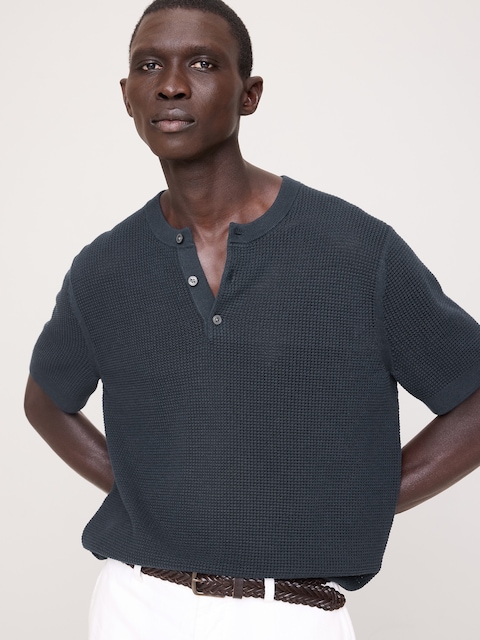 T-SHIRT HENLEY EN COTON ET SOIE