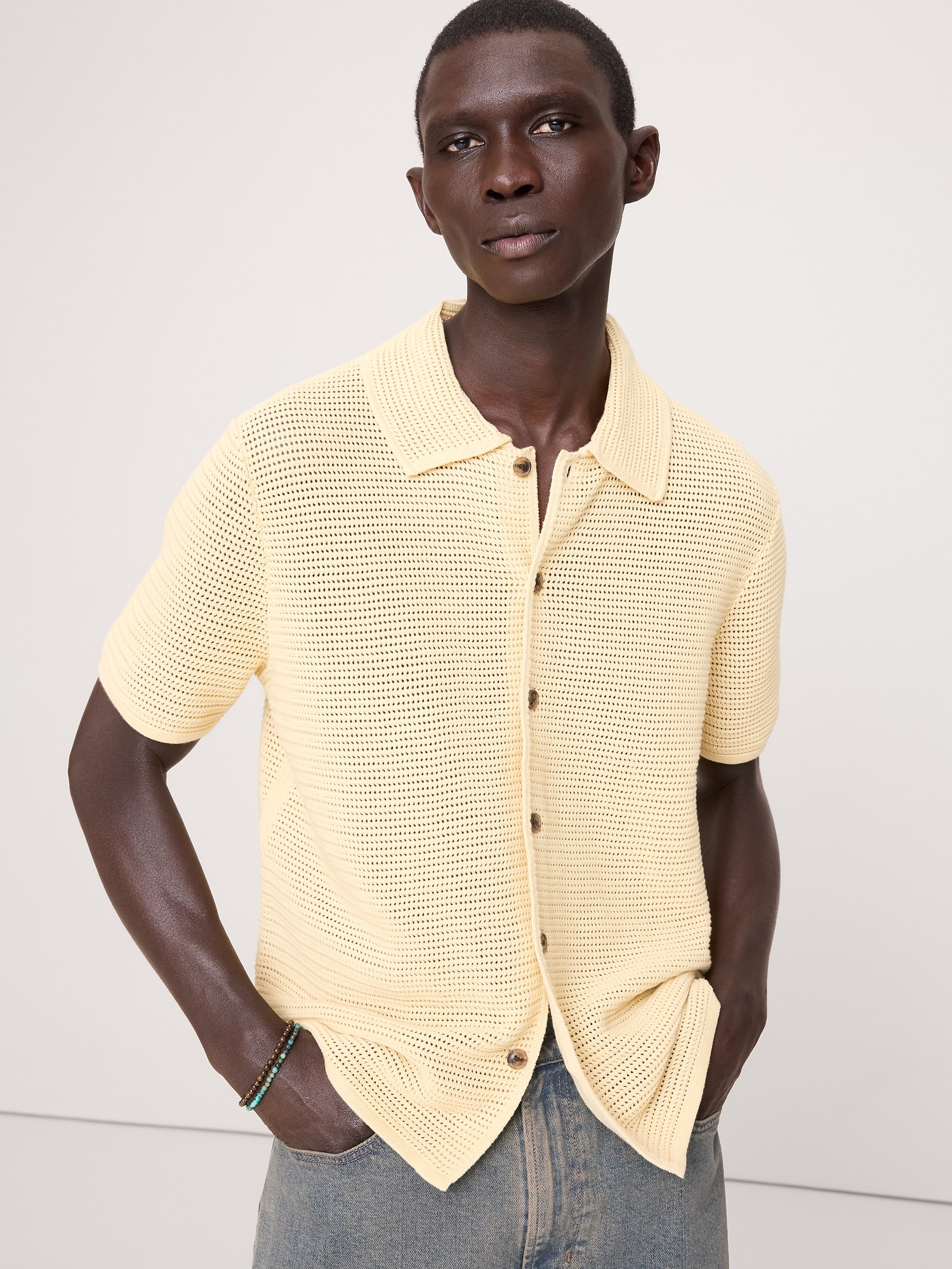 CARDIGAN POLO EN COTON À MAILLES