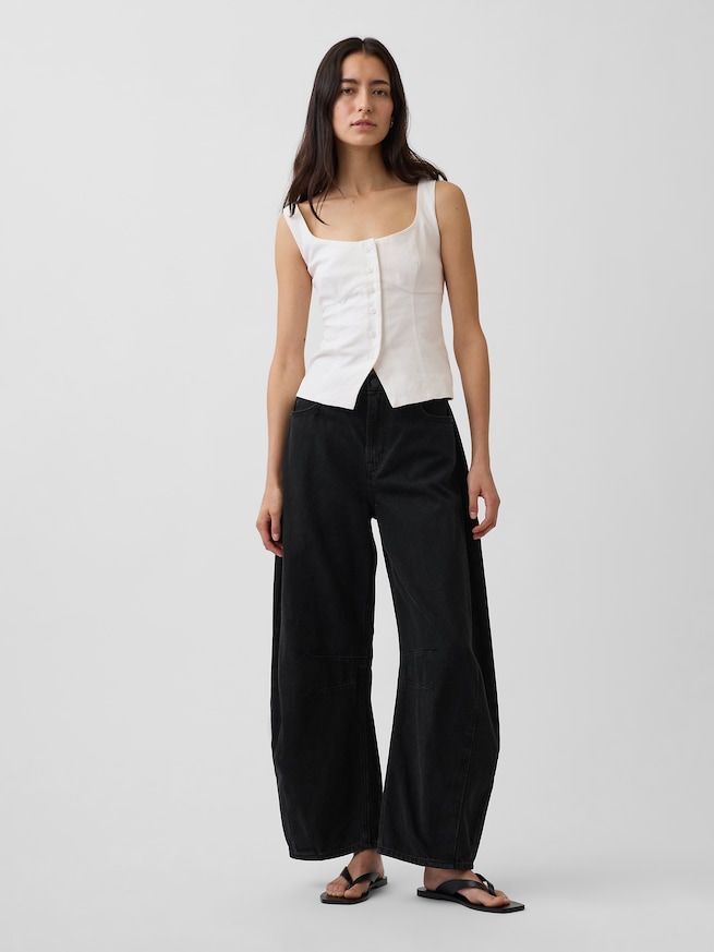 リネン混コルセット ベスト トップス-1