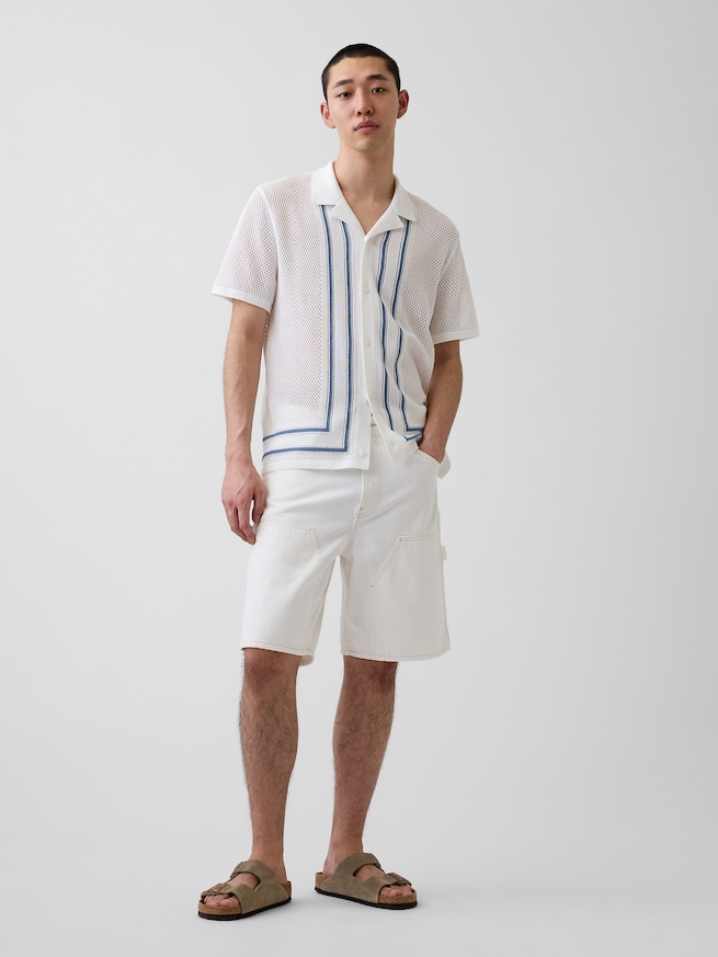 ストライプ キャンプ 襟付きニットシャツ-1