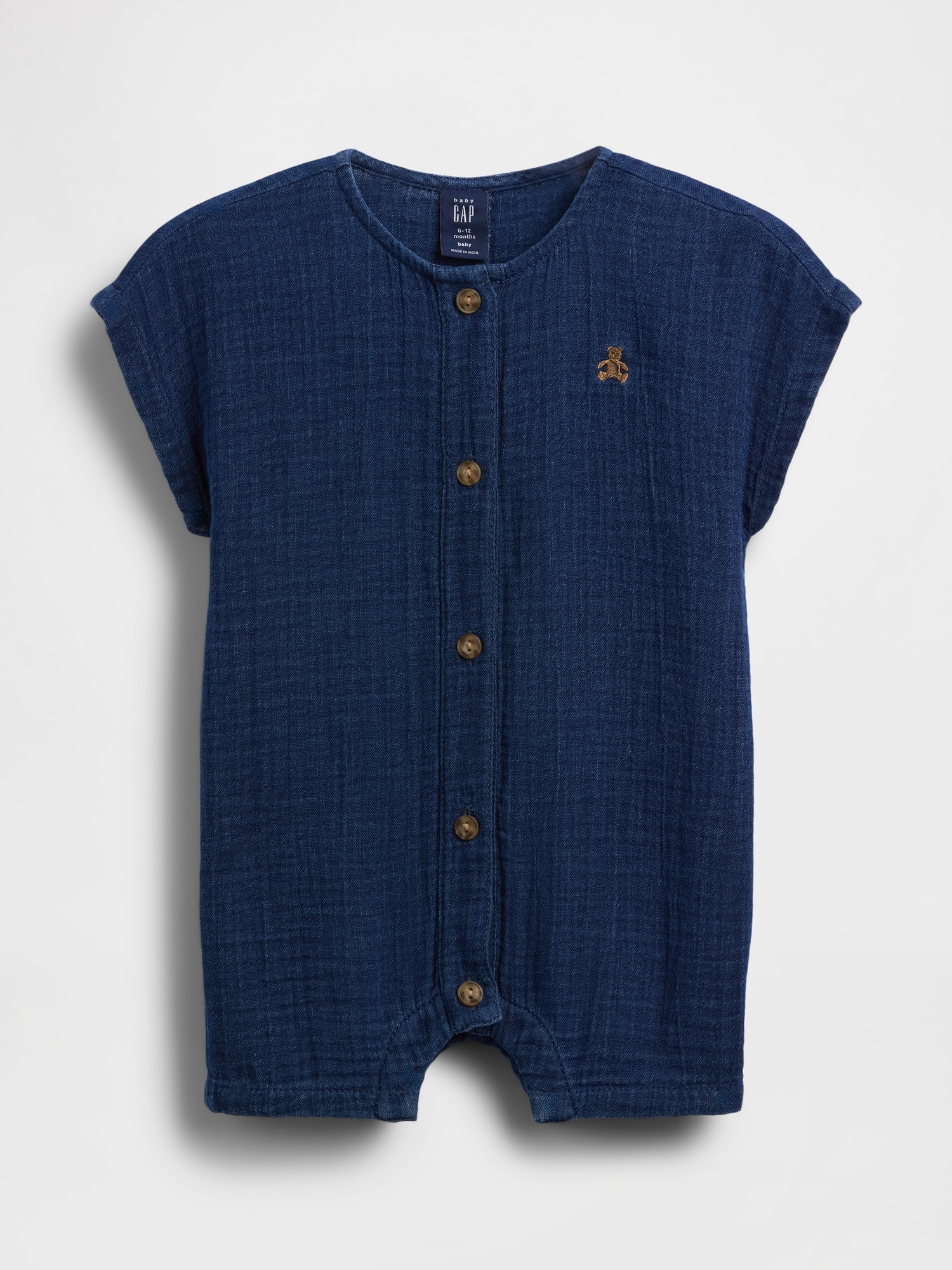 Baby Cotton Gauze Denim Shorty One-Piece
