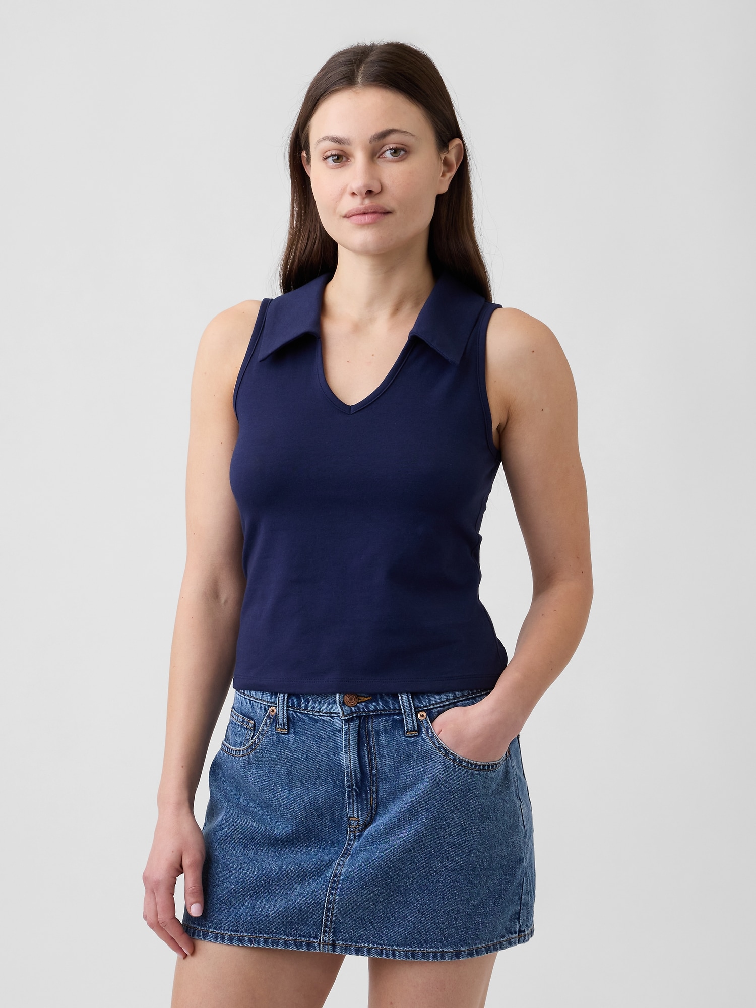 Sleeveless Scoopneck Polo Shirt