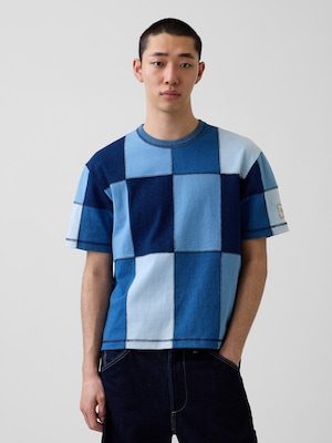 Gap &times; Sean Wotherspoon インディゴ パッチワーク クロップドTシャツ