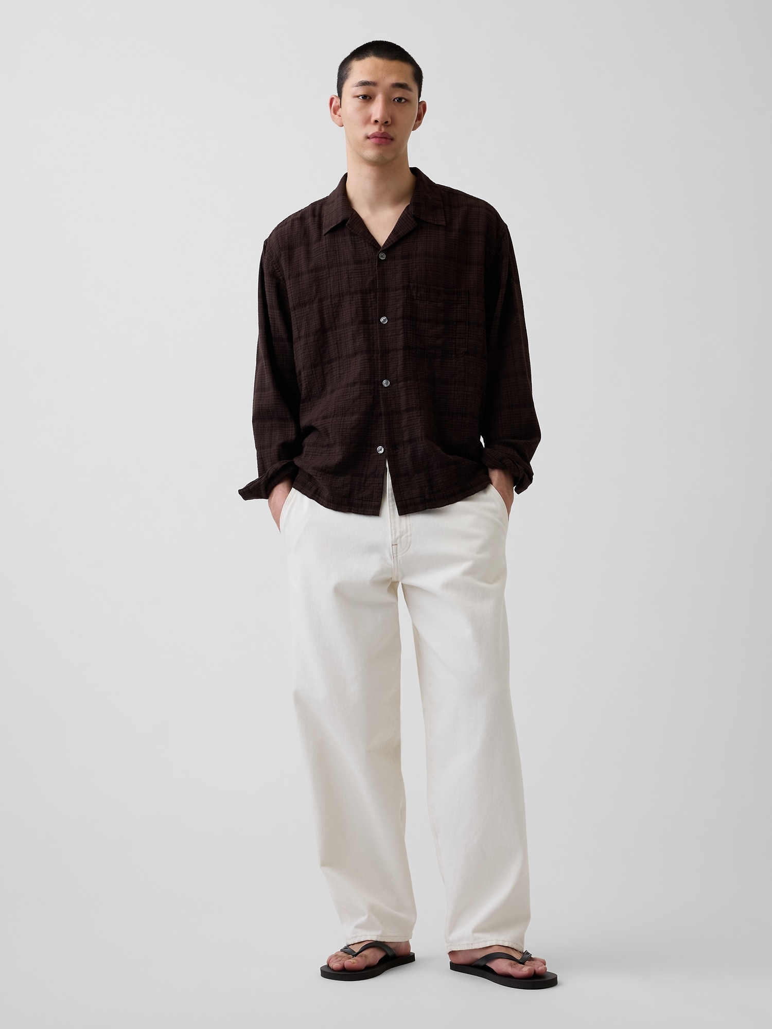 Relaxed Straight-Hem Seersucker Shirt