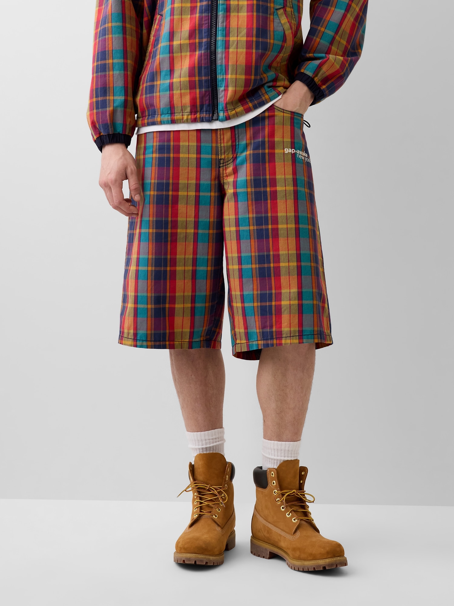 Gap &times; Awake NY プレイド キャンバス バギーショートパンツ-2