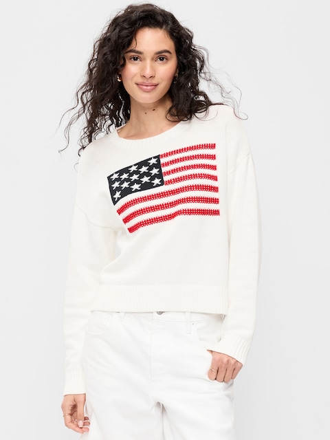 Seaside Cotton Long-Sleeve Flag Sweater