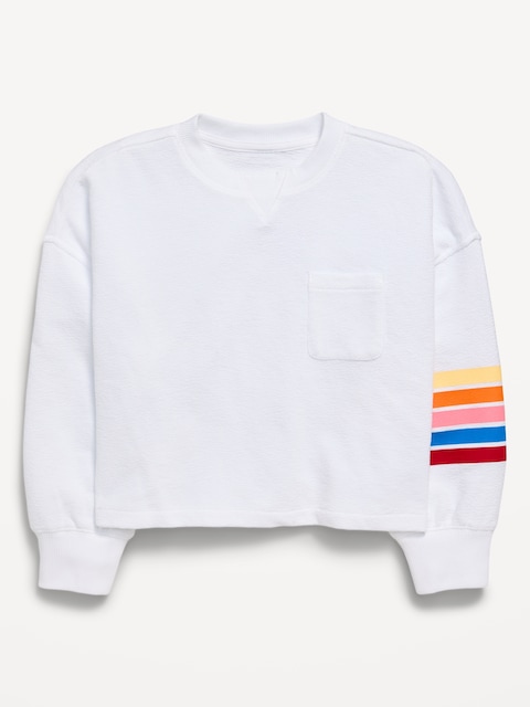 T-SHIRT DROIT TEXTURÉ À POCHE À MANCHES LONGUES POUR ILLE