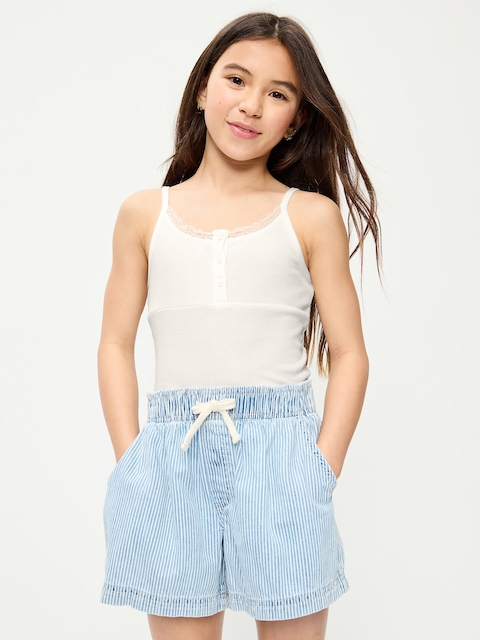 Fitted Lace-Trim Henley Tank Top for Girls