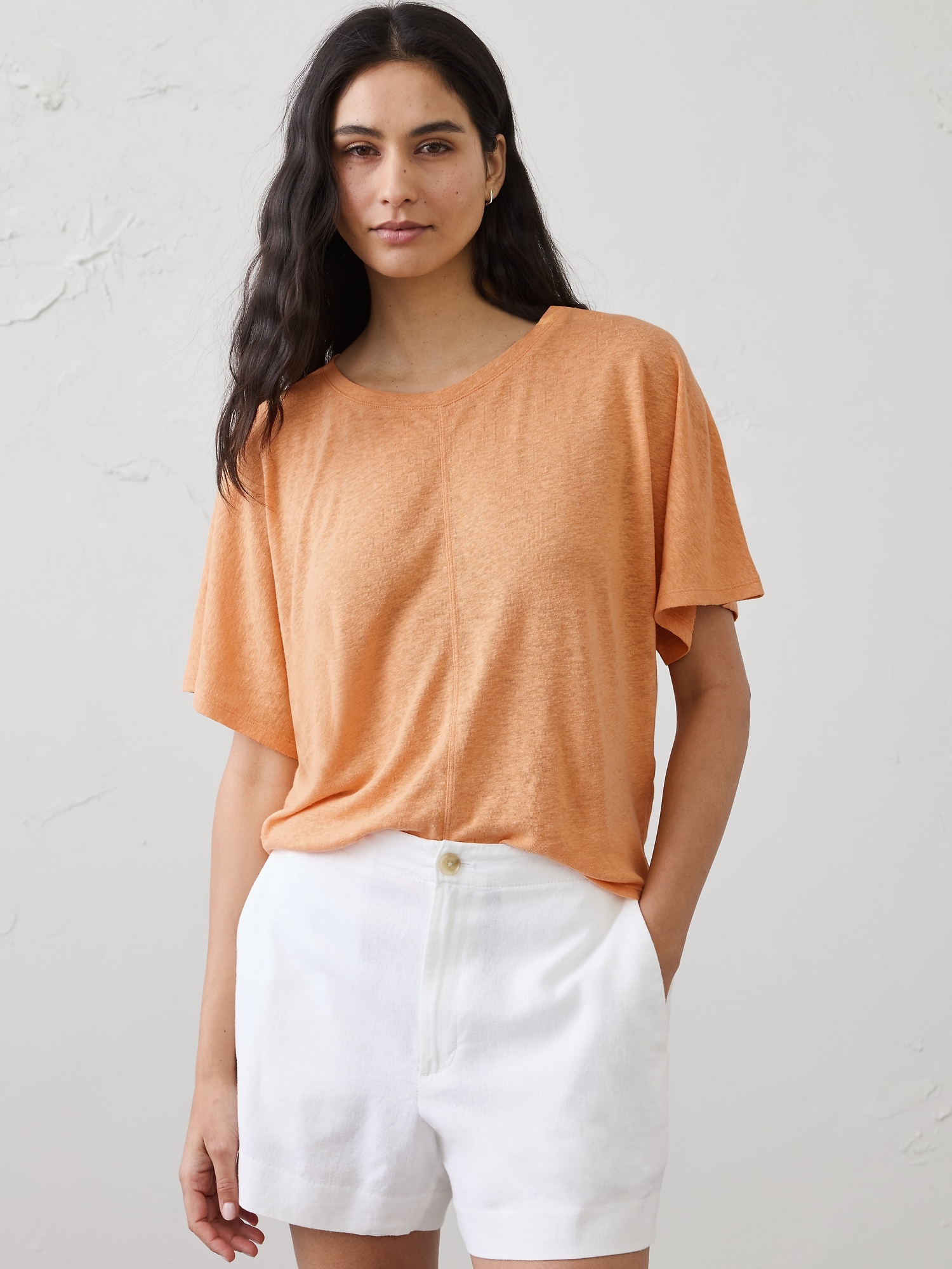 Linen-Blend Dolman-Sleeve T-Shirt