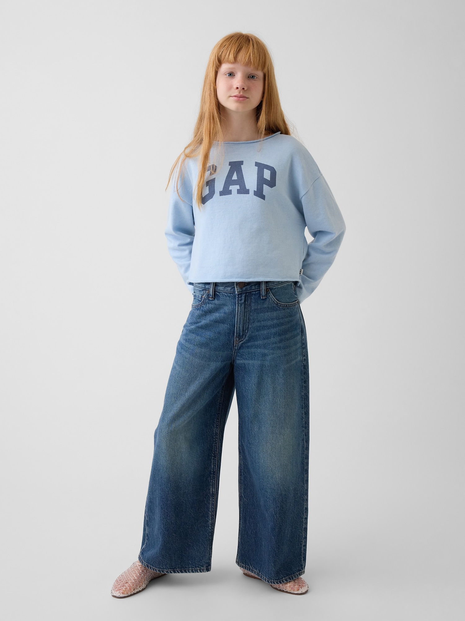 フレンチテリー ワイドネック GAPロゴ スウェットシャツ (キッズ)-3
