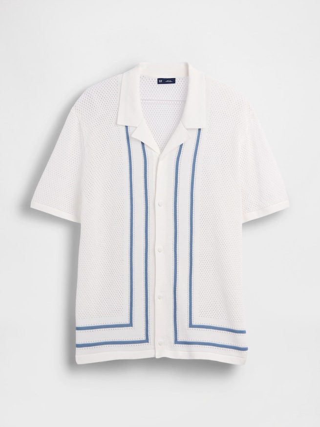 ストライプ キャンプ 襟付きニットシャツ-4