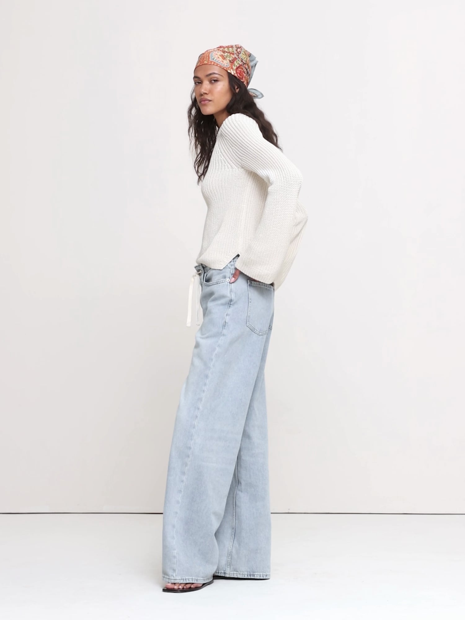 ミッドライズ ワイドレッグ ドローストリング ジーンズ-6