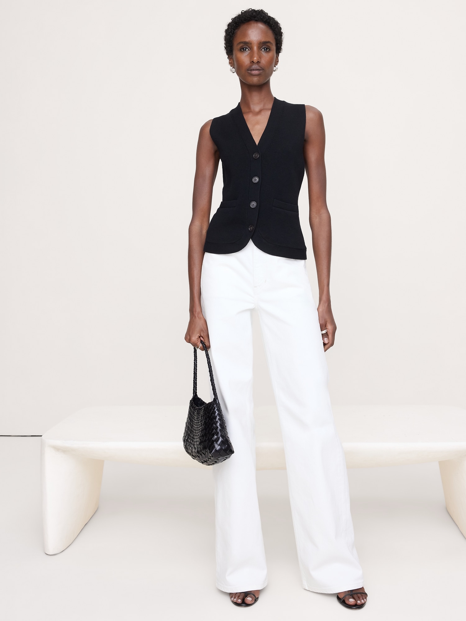 GILET EN MÉLANGE DE COTON ET SOIE PIED D'ALOUETTE