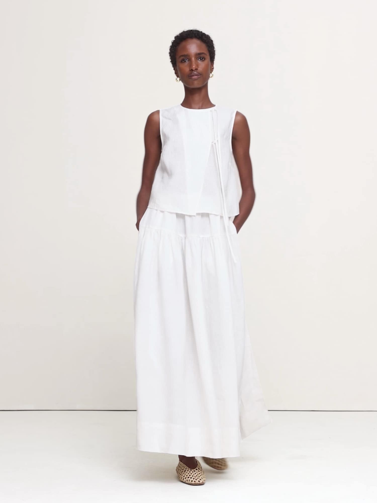 リネン ティアード タイサイド マキシスカート-6