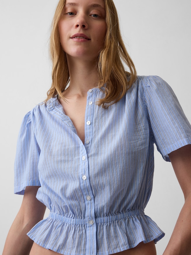 フロントボタン クロップド ペプラムトップス-3