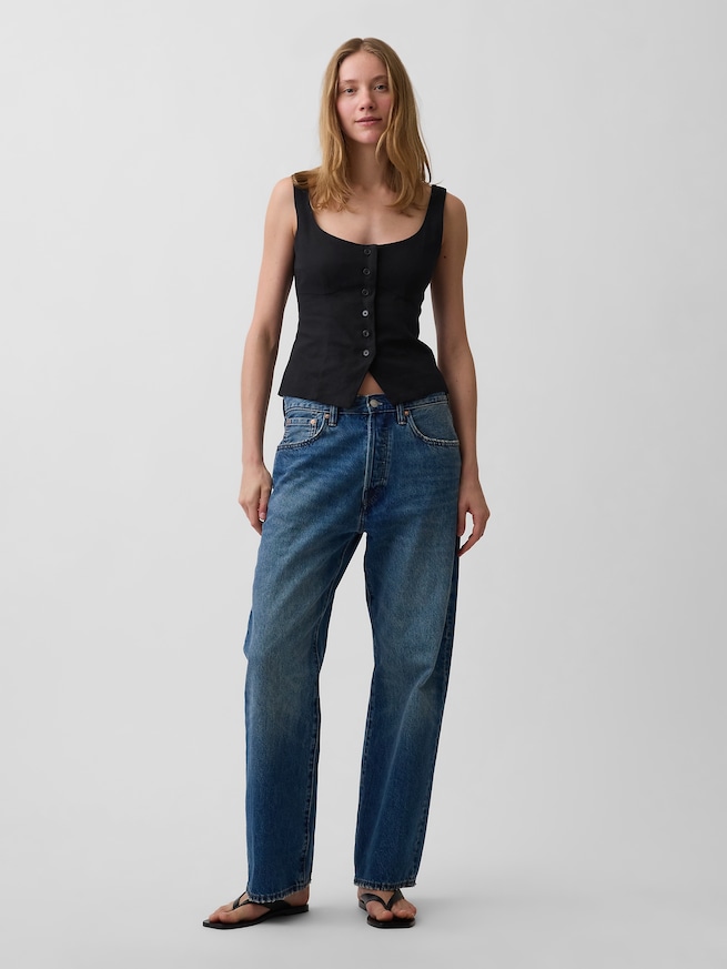 リネン混コルセット ベスト トップス-1