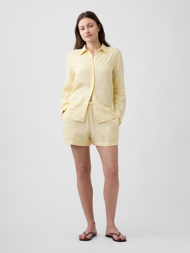 4インチ プルオン リネンブレンド ショートパンツ-0