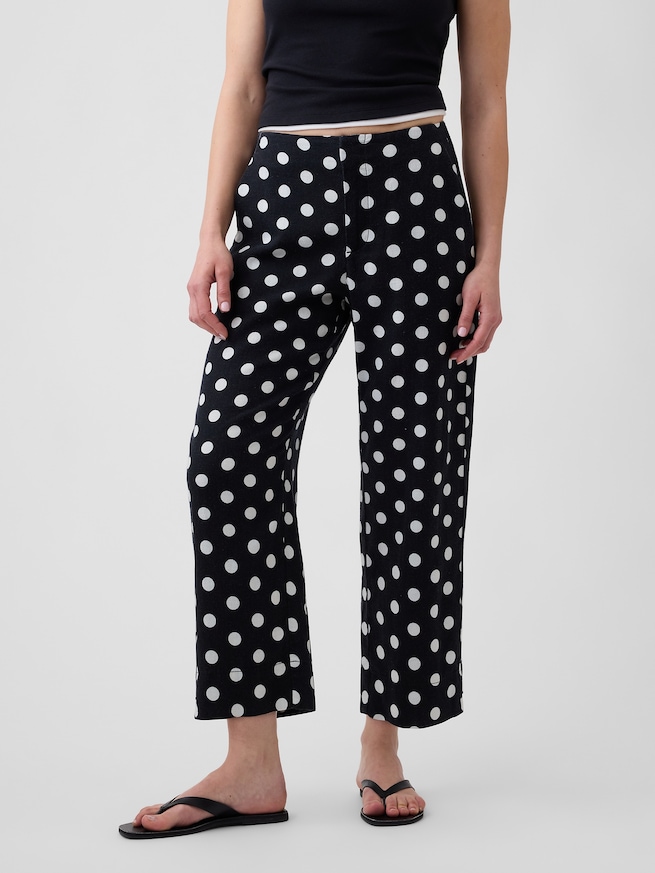 ハイライズ リネンブレンド ストレート クロップドパンツ-2