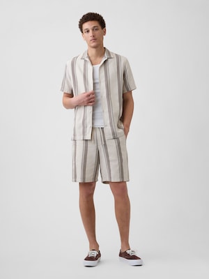 7インチ イージーウエスト テクスチャー ストライプ ショートパンツ