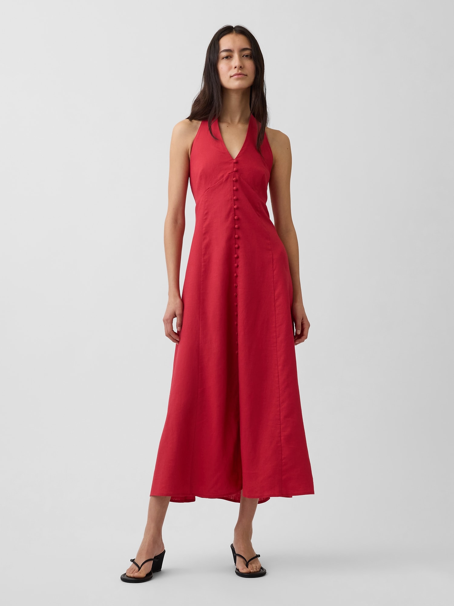 Linen-Blend Halter Maxi Dress
