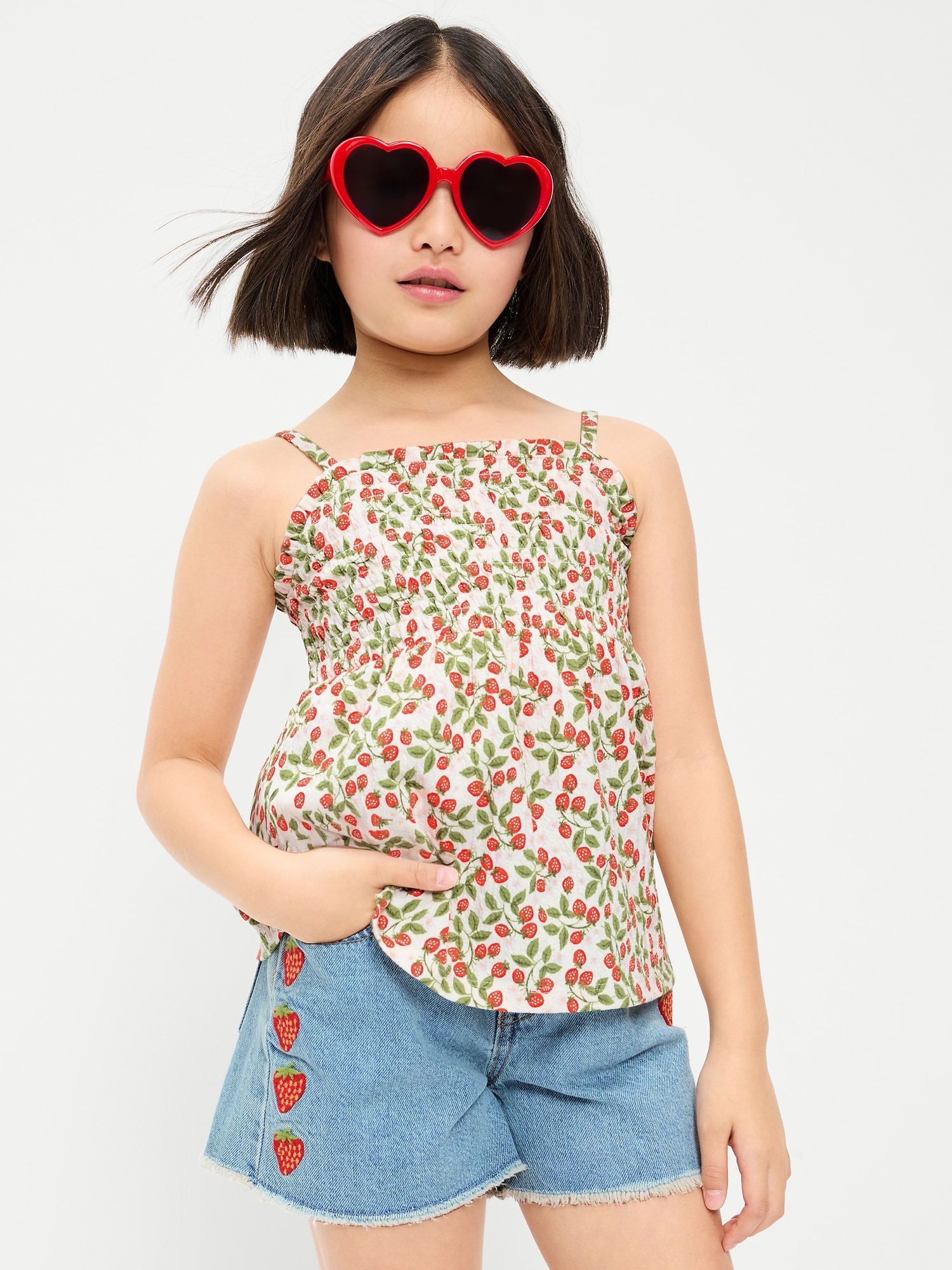 Printed Sleeveless Textured Smocked Top for Girls