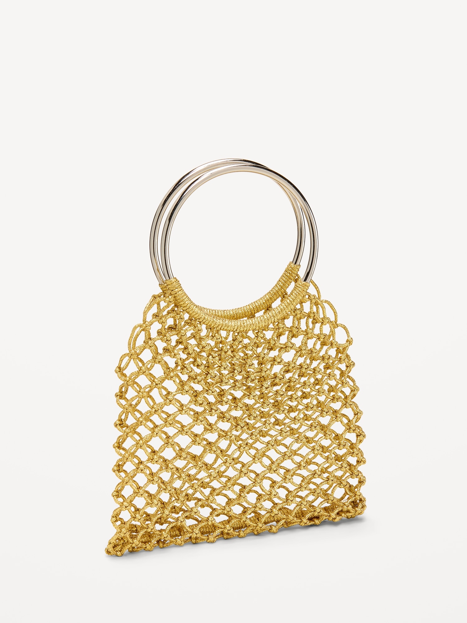 Metallic Crochet Ring Handle Bag