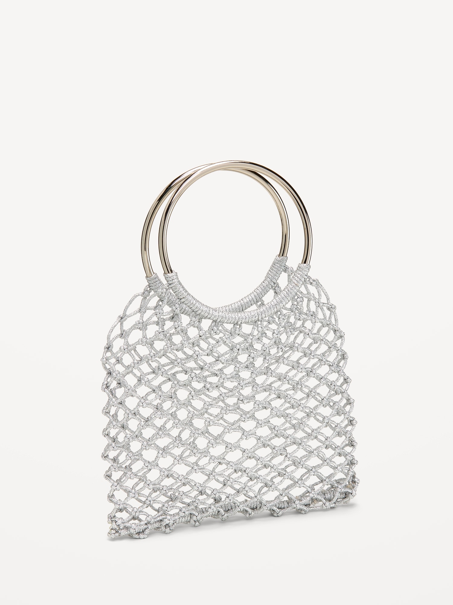 Metallic Crochet Ring Handle Bag