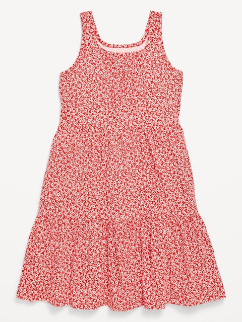 Printed Sleeveless Fit and Flare Tiered Dress for Girls