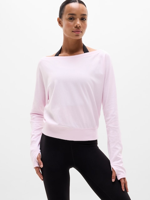 Airy Cotton Terry Boat Neck Sweatshirt