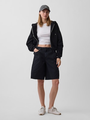 ミッドライズ ツイル サイドプリーツ トラウザーショートパンツ