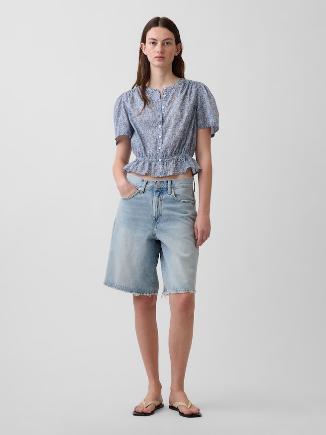 フロントボタン クロップド ペプラムトップス-1