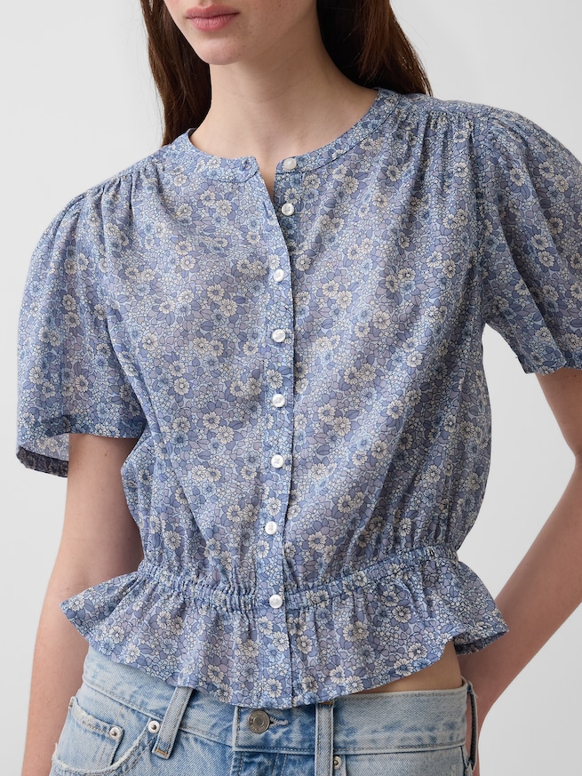 フロントボタン クロップド ペプラムトップス-3