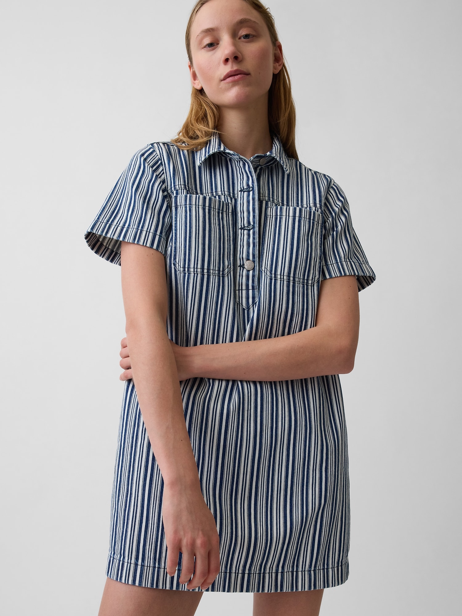 Denim Stripe Popover Mini Dress