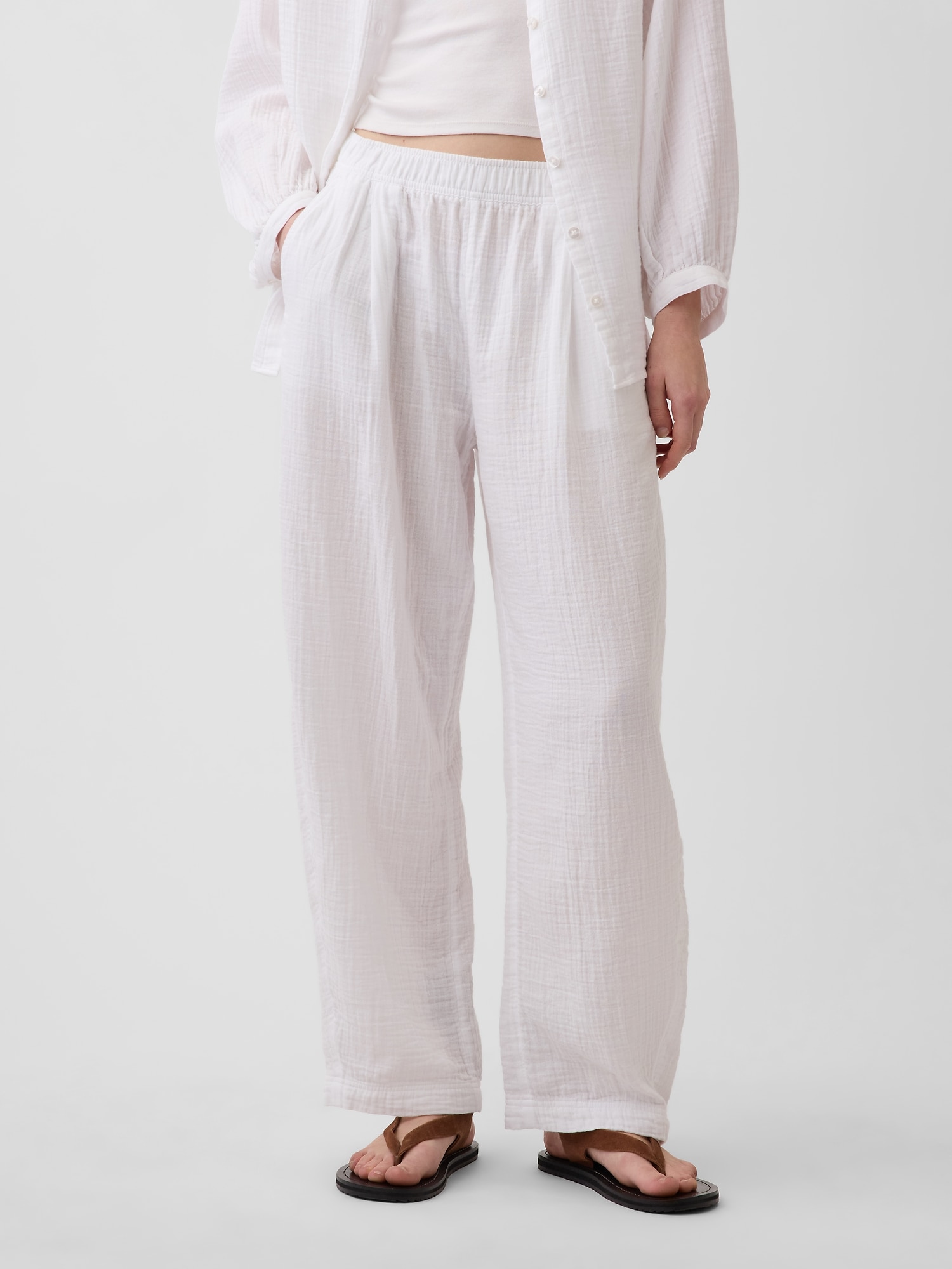 Cotton Gauze Easy Barrel Pants