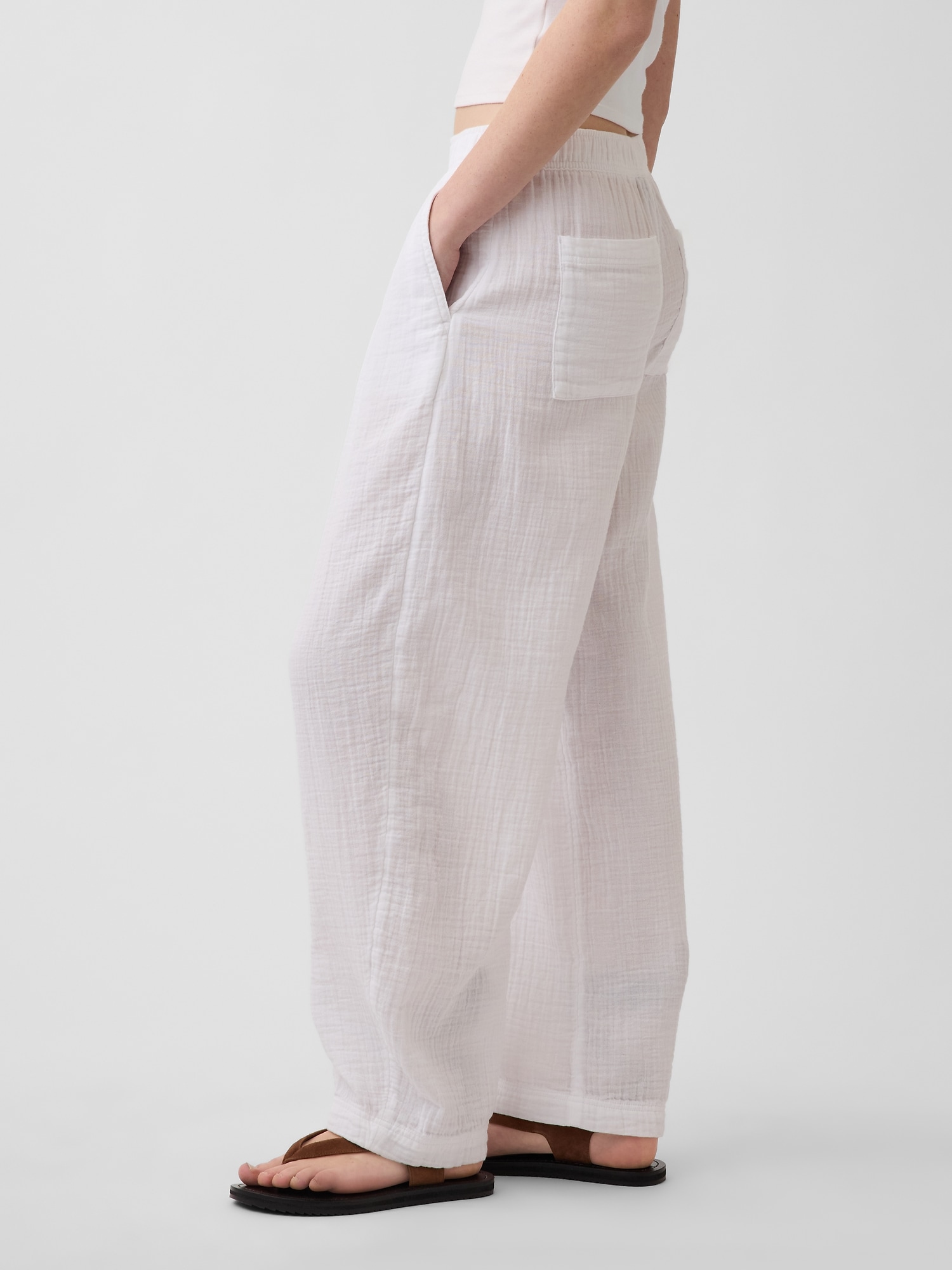 Cotton Gauze Easy Barrel Pants