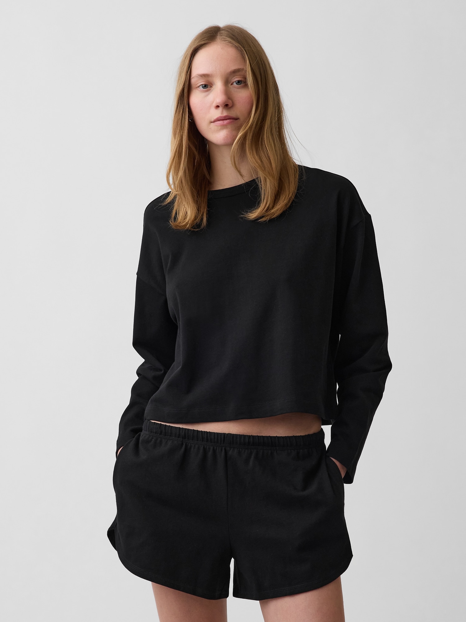 Knit Oversized Crop T-Shirt