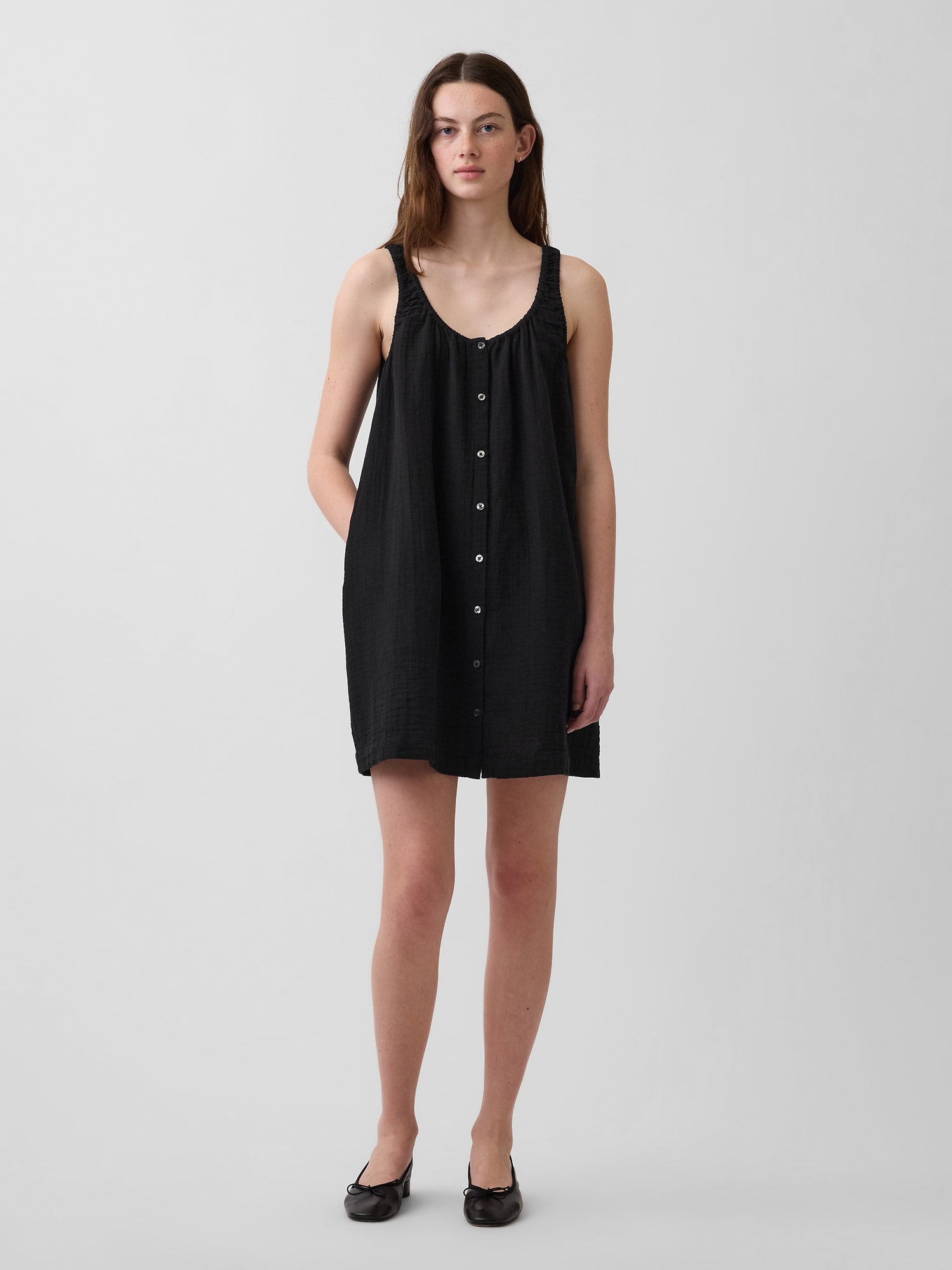 Scoop Neck Button-Front Mini Dress